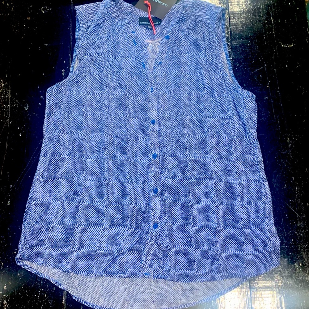 Cynthia Rowley Sleeveless Top Blue/Black/White NWT